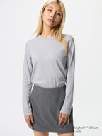 UNIQLO Women's Smooth Stretch Cotton T-Shirt (Long Sleeve) - 03 GREY