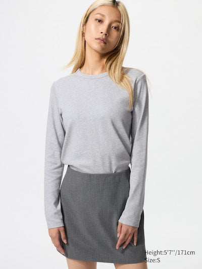 UNIQLO Women's Smooth Stretch Cotton T-Shirt (Long Sleeve) - 03 GREY