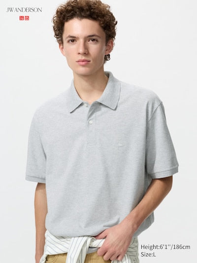UNIQLO Unisex DRY Piqué Polo Shirt (Patterned) - 03 GREY
