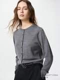 UNIQLO Women's 100% Merino Crew Neck Cardigan - 05 GREY