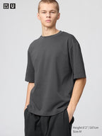 UNIQLO Unisex AIRism Cotton Oversized Crew Neck T-Shirt - 07 GREY