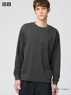 UNIQLO Unisex AIRism Cotton Crew Neck T-Shirt (Long Sleeve) - 08 DARK GREY