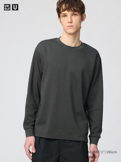 UNIQLO Unisex AIRism Cotton Crew Neck T-Shirt (Long Sleeve) - 08 DARK GREY