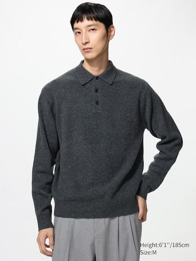 UNIQLO Soufflé Yarn Polo Jumper - 08 DARK GREY
