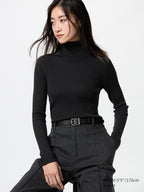 UNIQLO Women's 100% Merino Ribbed Turtleneck Jumper - 09 BLACK