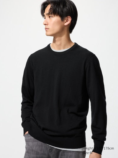 UNIQLO Men's 100% Merino Crew Neck Jumper - 09 BLACK