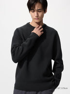 UNIQLO Unisex Washable Milano Ribbed Crew Neck Jumper - 09 BLACK