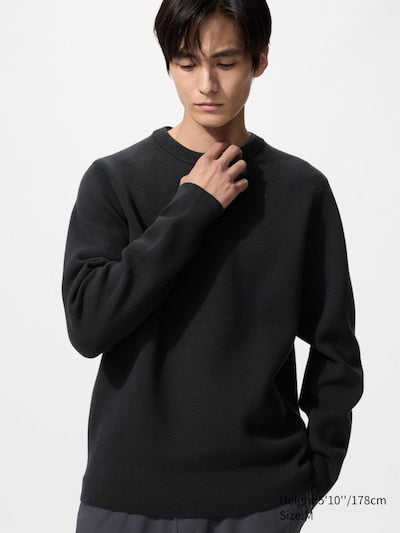 UNIQLO Unisex Washable Milano Ribbed Crew Neck Jumper - 09 BLACK