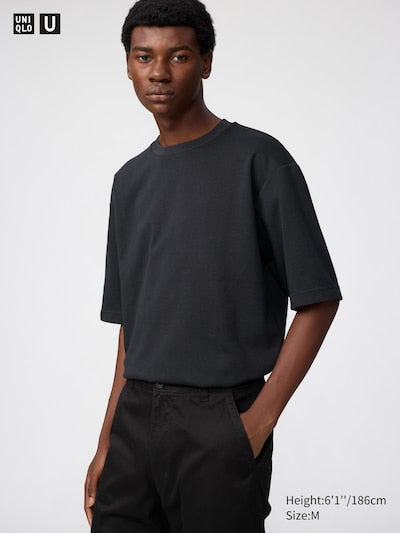 UNIQLO AIRism Cotton Oversized Crew Neck T-Shirt - 09 BLACK