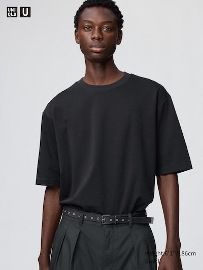 UNIQLO Unisex AIRism Cotton Oversized Crew Neck T-Shirt - 09 BLACK
