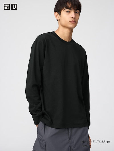 UNIQLO AIRism Cotton Crew Neck T-Shirt (Long Sleeve) - 09 BLACK