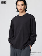 UNIQLO Unisex AIRism Cotton Crew Neck T-Shirt (Long Sleeve) - 09 BLACK