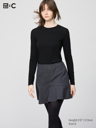 UNIQLO Women's HEATTECH Extra Warm Cashmere Blend Crew Neck T-Shirt - 09 BLACK
