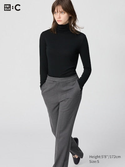 UNIQLO Women's HEATTECH Extra Warm Cashmere Blend Turtleneck T-Shirt - 09 BLACK