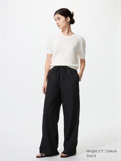 UNIQLO Women's Linen Blend Easy Trousers - 09 BLACK