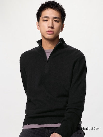 UNIQLO 100% Cashmere Half-Zip Jumper - 09 BLACK