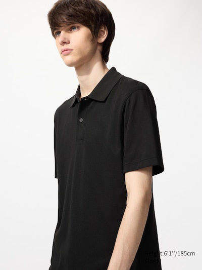UNIQLO Unisex AIRism Cotton Piqué Polo Shirt - 09 BLACK