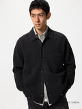 UNIQLO Unisex Milano Ribbed Shirt Collar Cardigan - 09 BLACK