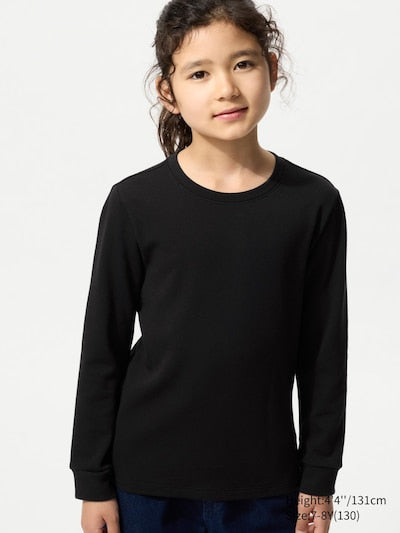 UNIQLO Kids' HEATTECH Extra Warm Cotton Crew Neck T-Shirt (Long Sleeve) - 09 BLACK