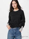 UNIQLO Women's Smooth Stretch Cotton T-Shirt (Long Sleeve) - 09 BLACK