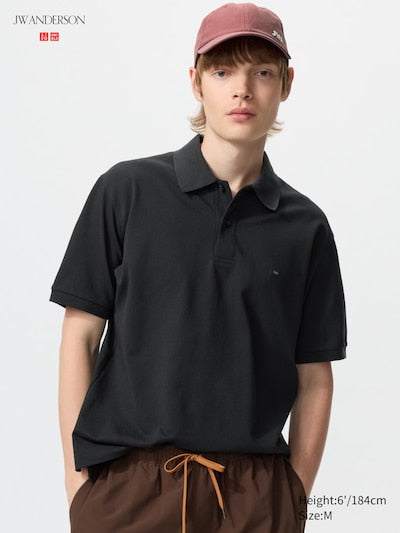 UNIQLO Unisex DRY Piqué Polo Shirt (Patterned) - 09 BLACK