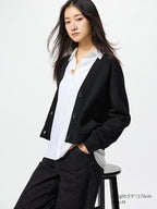 UNIQLO Women's Smooth Cotton V Neck Cardigan - 09 BLACK