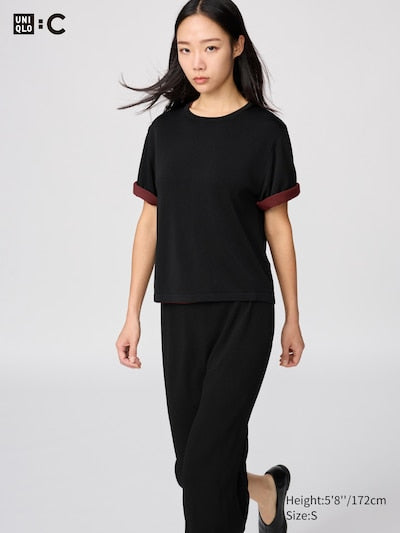 UNIQLO Women's Boxy Knit T-Shirt - 09 BLACK