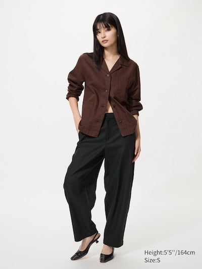 UNIQLO Women's Linen Cotton Tapered Trousers - 09 BLACK