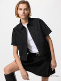 UNIQLO Women's Denim Boxy Shirt (Half Sleeve) - 09 BLACK
