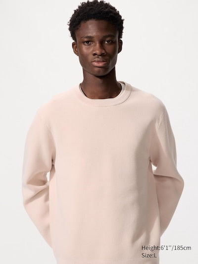 UNIQLO Unisex Washable Milano Ribbed Crew Neck Jumper - 10 PINK