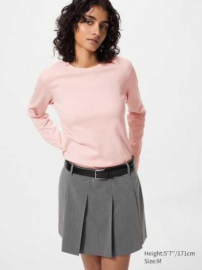 UNIQLO Women's Smooth Stretch Cotton T-Shirt (Long Sleeve) - 10 PINK