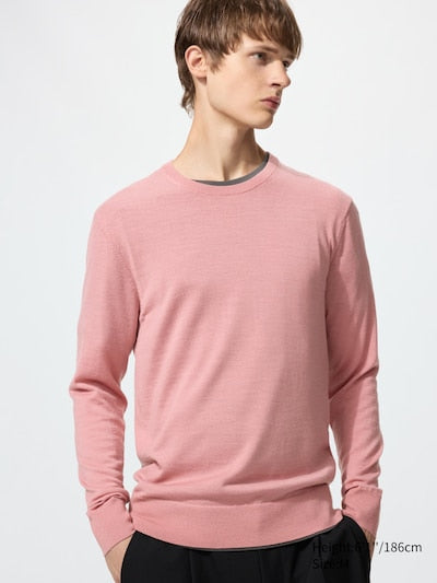 UNIQLO Men's 100% Merino Crew Neck Jumper - 11 PINK