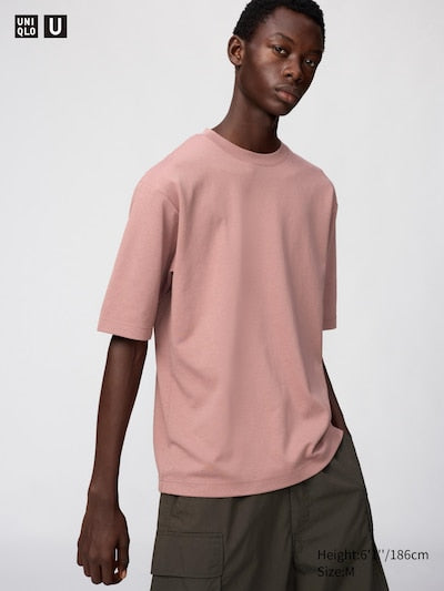 UNIQLO Unisex AIRism Cotton Oversized Crew Neck T-Shirt - 11 PINK