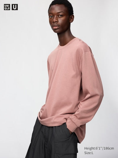 UNIQLO Unisex AIRism Cotton Crew Neck T-Shirt (Long Sleeve) - 11 PINK