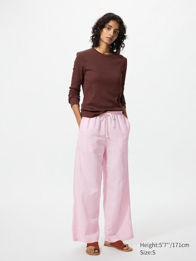 UNIQLO Women's Linen Blend Easy Trousers - 11 PINK