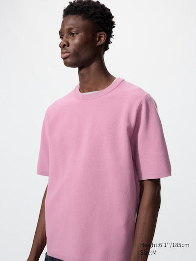 UNIQLO Unisex Washable Milano Ribbed Knitted T-Shirt - 11 PINK
