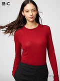 UNIQLO Women's HEATTECH Extra Warm Cashmere Blend Crew Neck T-Shirt - 14 RED