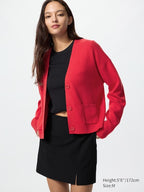 UNIQLO Women's Smooth Cotton V Neck Cardigan - 14 RED