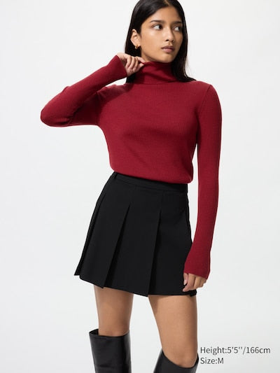 UNIQLO Women's 100% Merino Ribbed Turtleneck Jumper - 15 RED