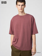 UNIQLO Unisex AIRism Cotton Oversized Crew Neck T-Shirt - 15 RED