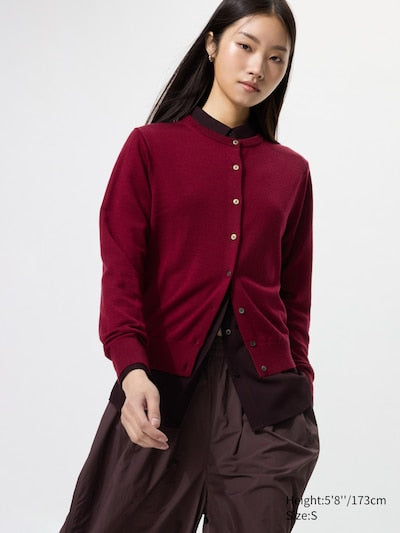 UNIQLO Women's 100% Merino Crew Neck Cardigan - 16 RED