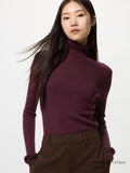 UNIQLO Women's 100% Merino Ribbed Turtleneck Jumper - 18 WINE