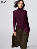 UNIQLO Women's HEATTECH Extra Warm Cashmere Blend Turtleneck T-Shirt - 18 WINE