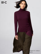 UNIQLO Women's HEATTECH Extra Warm Cashmere Blend Turtleneck T-Shirt - 18 WINE