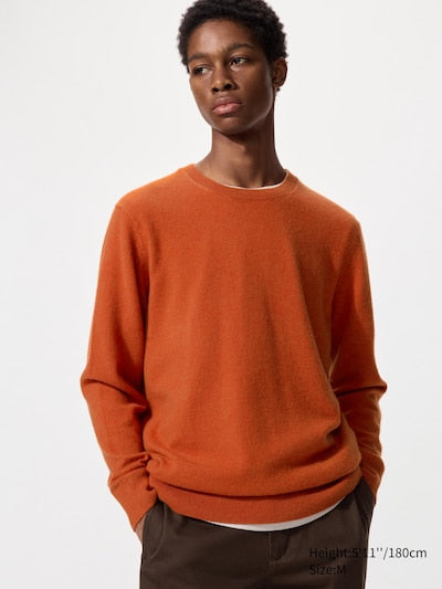UNIQLO Men's 100% Cashmere Crew Neck Jumper - 25 ORANGE