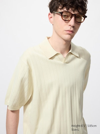UNIQLO Men's Washable Knit Skipper Polo Jumper - 30 NATURAL
