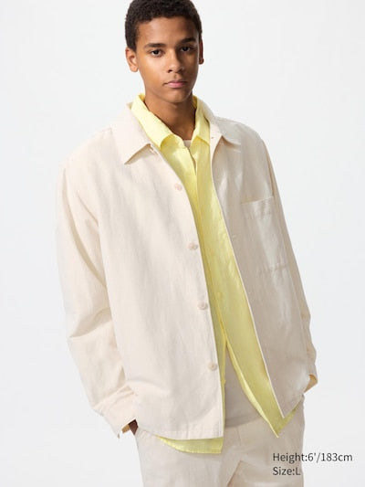 UNIQLO Men's Cotton Linen Blend Shirt Jacket - 30 NATURAL