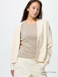 UNIQLO Women's Smooth Cotton V Neck Cardigan - 30 NATURAL