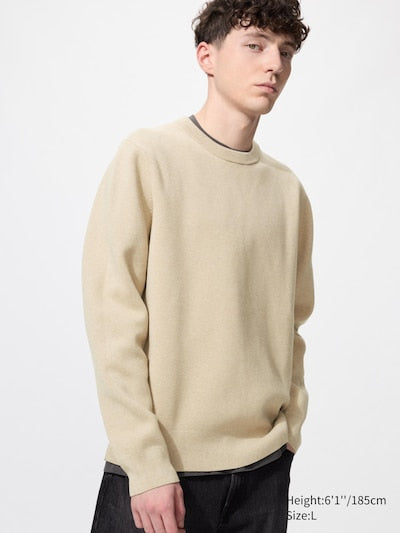 UNIQLO Unisex Washable Milano Ribbed Crew Neck Jumper - 31 BEIGE