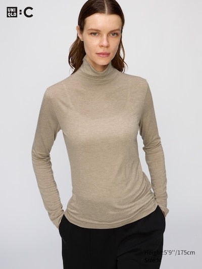 UNIQLO HEATTECH Extra Warm Cashmere Blend Turtleneck T-Shirt (Long Sleeve) - 31 BEIGE